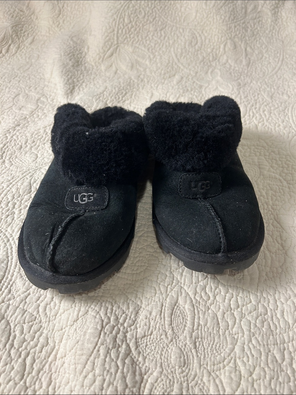 UGG Black Suede Shearling Slip-On Clog